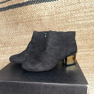 Black Ankle Boots with Gold Heel
